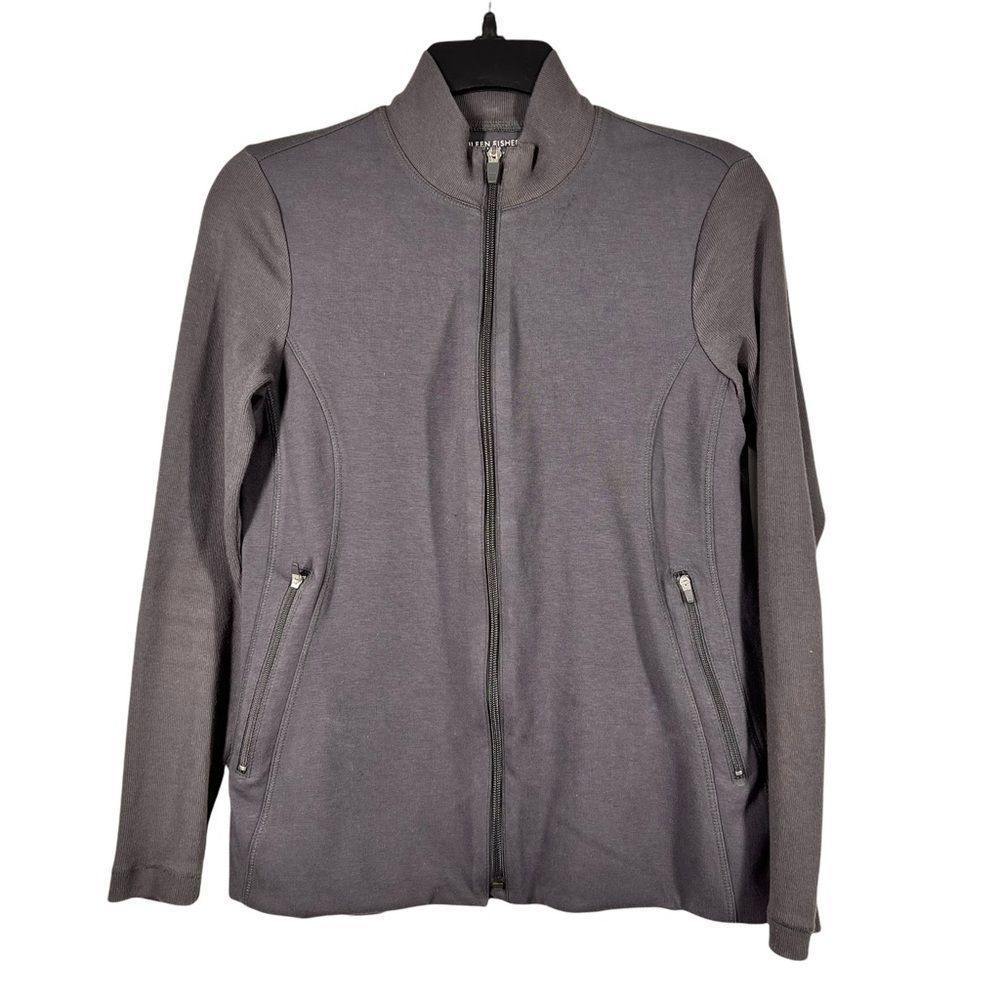 EILEEN Fisher Petite Womens Sz PS Fitted ZIP Up Jacket 2 ZIP Pockets Gray